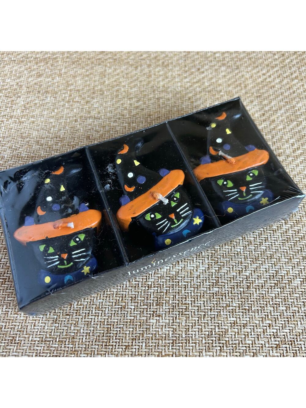Halloween Floating Candles Set of 3 New Sealed Witch Cauldron Black Cat Decor